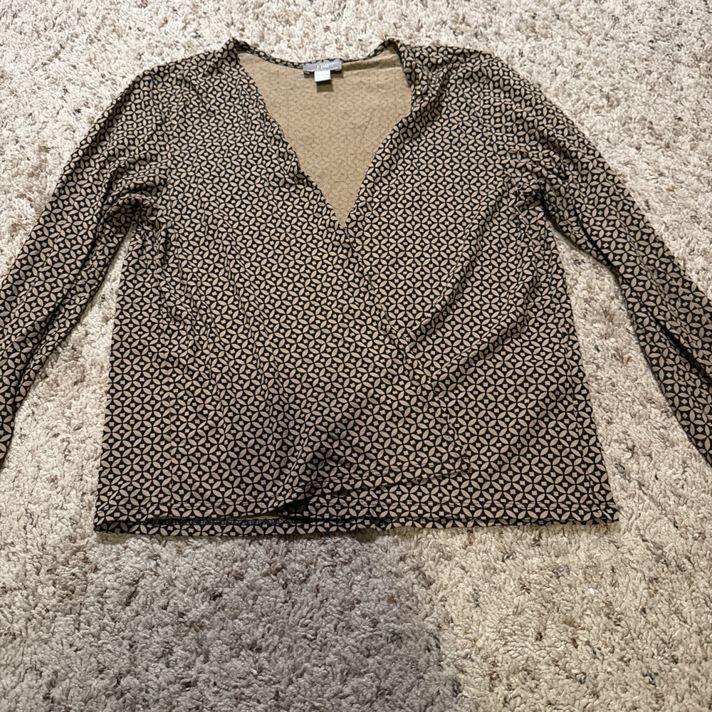 Women's J.Jill Brown Black Geometric Long Sleeve Tee XSP